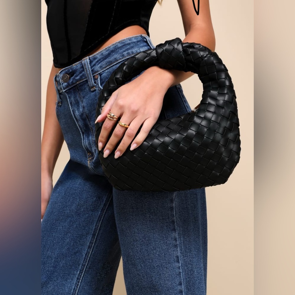 Lulus Woven Knot Handbag in black